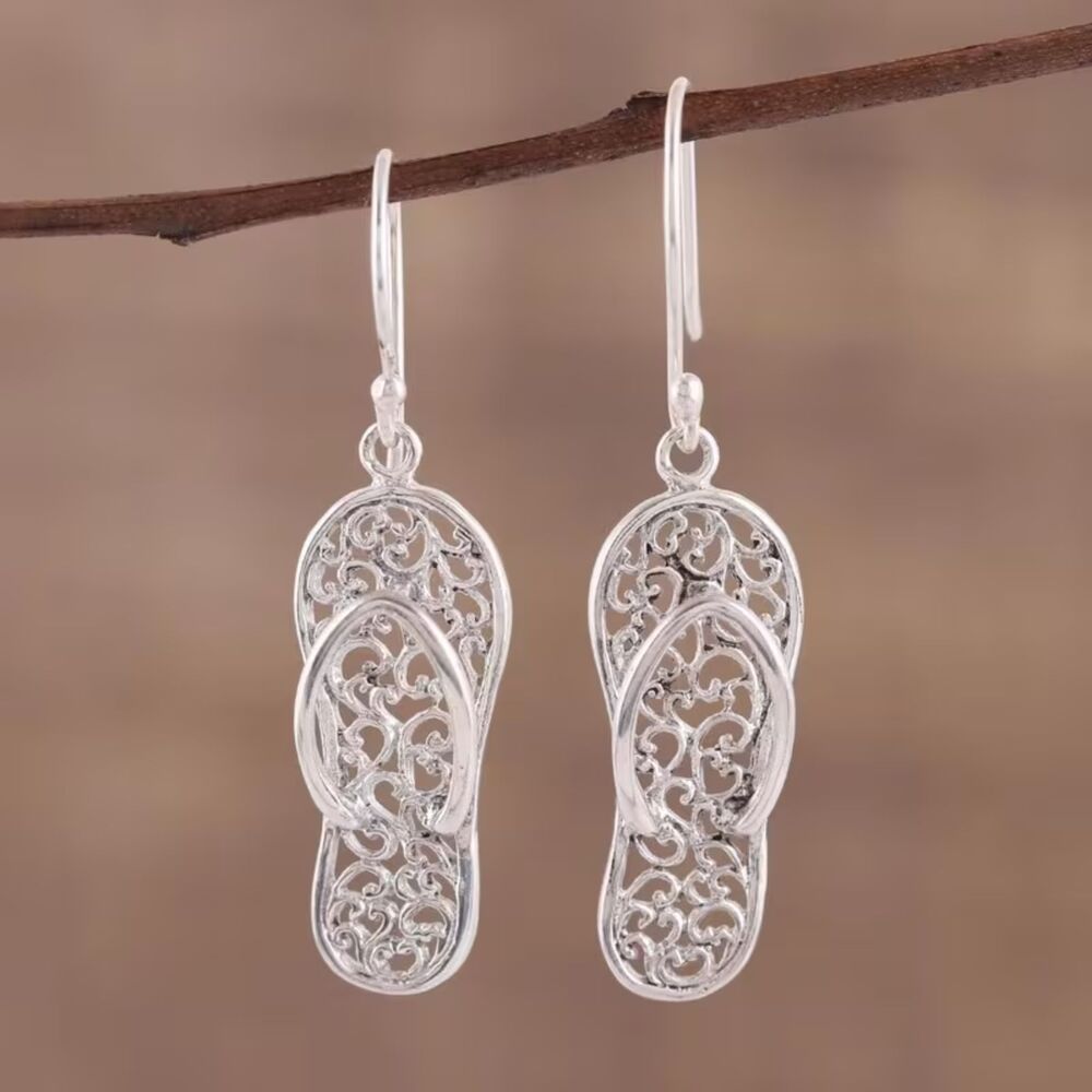 Silver Stainless Steel Flip-Flop Dangle Earrings Lghtwt Drop Sandals Pndnt Charm